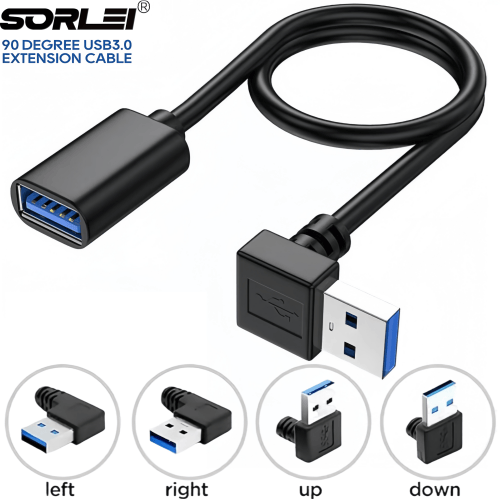 Right Left UP Down Angled USB3.0 Extension Cable Cord Flexible 90 Degree Bend Design for Easy Use with Multiple USB3.0 Device