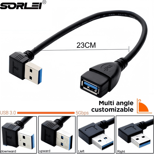 90 Degree (Left and Right Angle) USB 3.0 Male to Female Extension Cable can Withstand Fast Data Transfer, Compatible with PC, Laptop, Mobile Power, Webcam, Charger, etc.