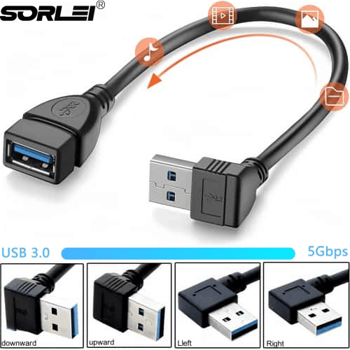 SuperSpeed USB 3.0 Male to Female Extension Data Cable Left and Right Angle