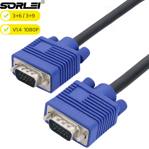 VGA to VGA 3+6/3+9 Blue VGA Monitor cable 15 Pin Male to Male 1080p Cord for TV DVD Computer Connecters with dual magnetic