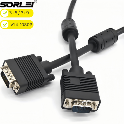 VGA to VGA 3+6/3+9 Black VGA Monitor cable 15 Pin Male to Male 1080p Cord for TV DVD Computer Connecters with dual magnetic