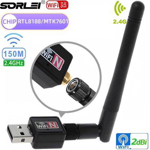 150M with Antenna USB2.0 Wireless Network Card with RTL8188 MTK7601 Chip Detachable 2dBi Antenna Compatible with Windows Linux and Android
