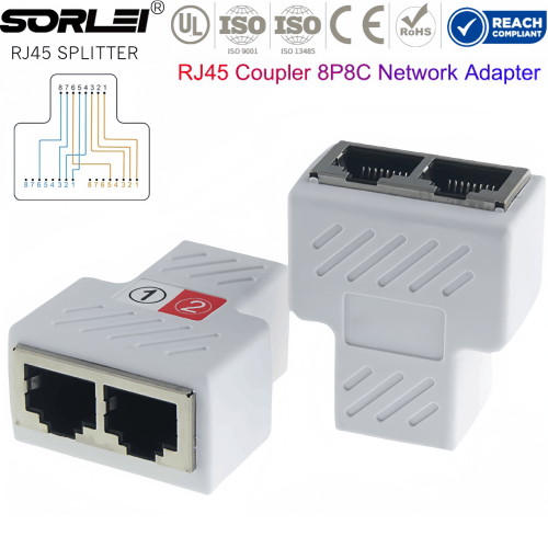 Coupler RJ45 Splitter to 2 Female white STP 8P8C Nickel-plated Ethernet Y Adapter Network Cable Extension