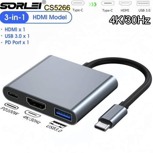 4 Port 3 in 1 4K/30Hz Type C to USB-C HDMI PD HD Adapter Mi USB 3.0 Hub with Charging Function for Laptop Docking Station