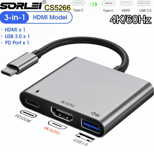 4 Port 3 in 1 4K/60Hz Type C to USB-C HDMI PD HD Adapter Mi USB 3.0 Hub with Charging Function for Laptop Docking Station
