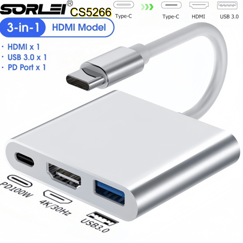 Docking Station 3 in 1 TYPE C Hub to HDMI +VGA+Type C PD Fast 3 Port Multiport Adapter