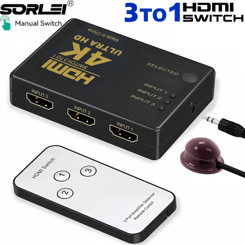 3x1 HDMI Switch 4K@30Hz gold-plating 3 Port Ultra HD 1080P HDMI Switch 3 in 1 Out HDMI Video Switcher Switch Support 3D IR Remote
