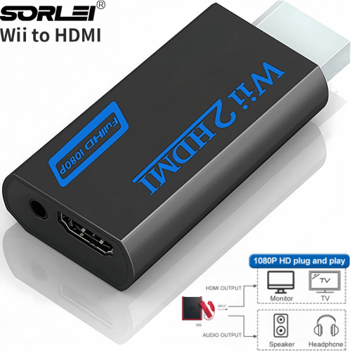 Full HD 720P/1080P for HDTV PC Monitor Display Wii2HDMI Portable Black Wii to HDMI Converter Adapter 3.5mm Jack AUX Audio Video Output