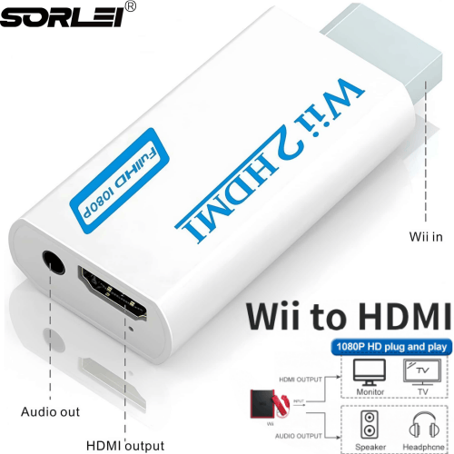 White 720P 1080P Wii to HD Adapter Wii2HDMI Converter for PC HDTV Monitor Display Support 3.5mm Audio 